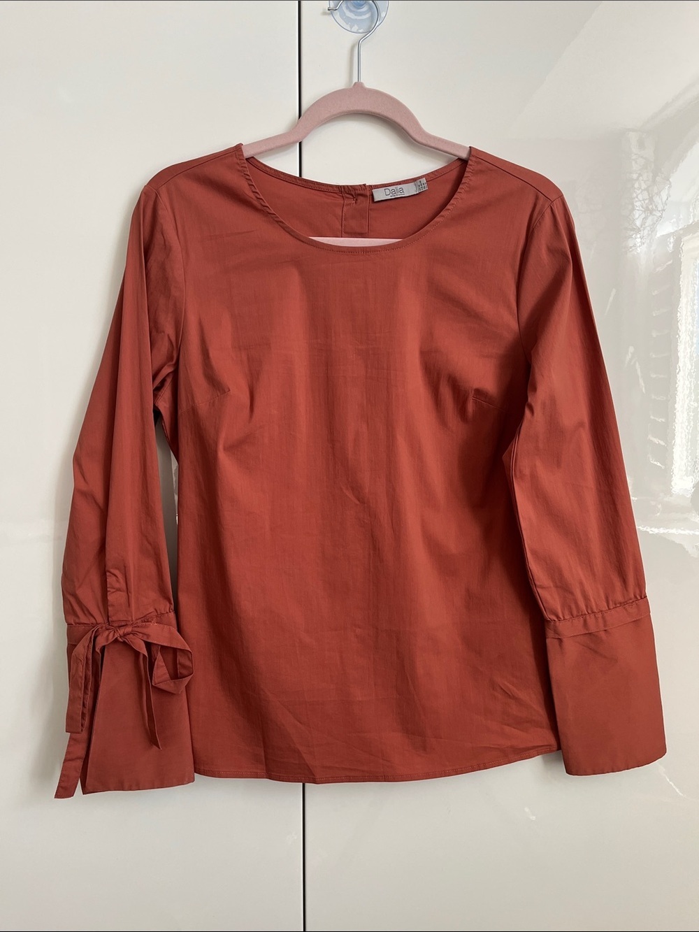 Dalia NWOT Rust Brown Long Sleeve Blouse with Sleeve Ties, Size M